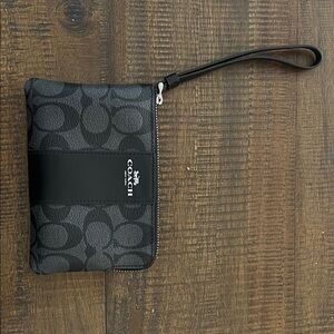 Coach Signature Canvas Wristlet in Black and Charcoal